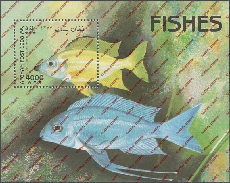Afghanistan 1998 Fish Illegal Stamp Souvenir Sheet of One