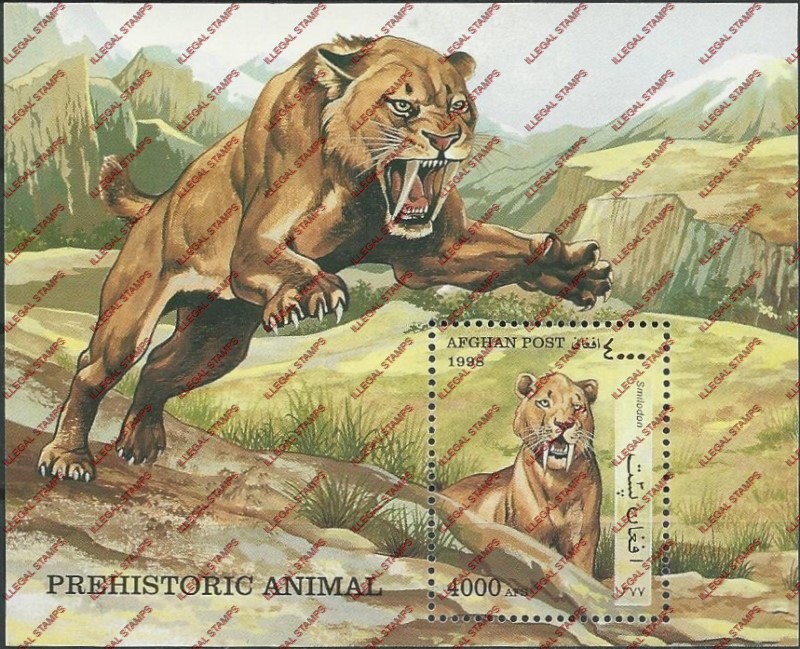 Afghanistan 1998 Prehistoric Animals Illegal Stamp Souvenir Sheet of One