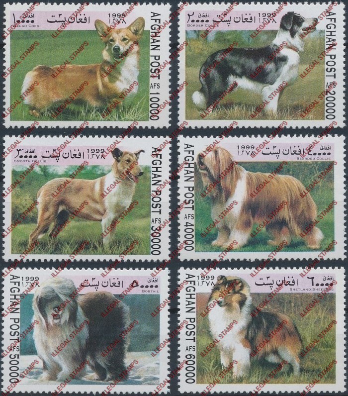 Afghanistan 1999 Dogs Illegal Stamp Set of Six