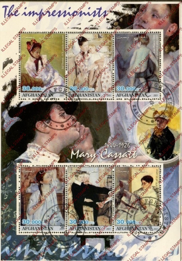 Afghanistan 2001 Impressionists Mary Cassatt Illegal Stamp Sheetlet of Six