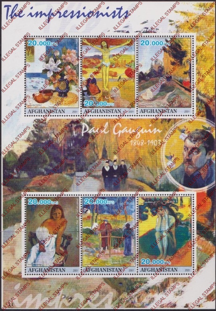 Afghanistan 2001 Impressionists Paul Gauguin Illegal Stamp Sheetlet of Six