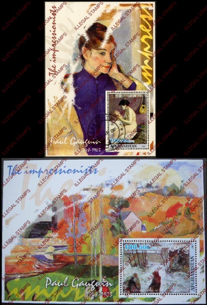 Afghanistan 2001 Impressionists Paul Gauguin Illegal Stamp Souvenir Sheets of One