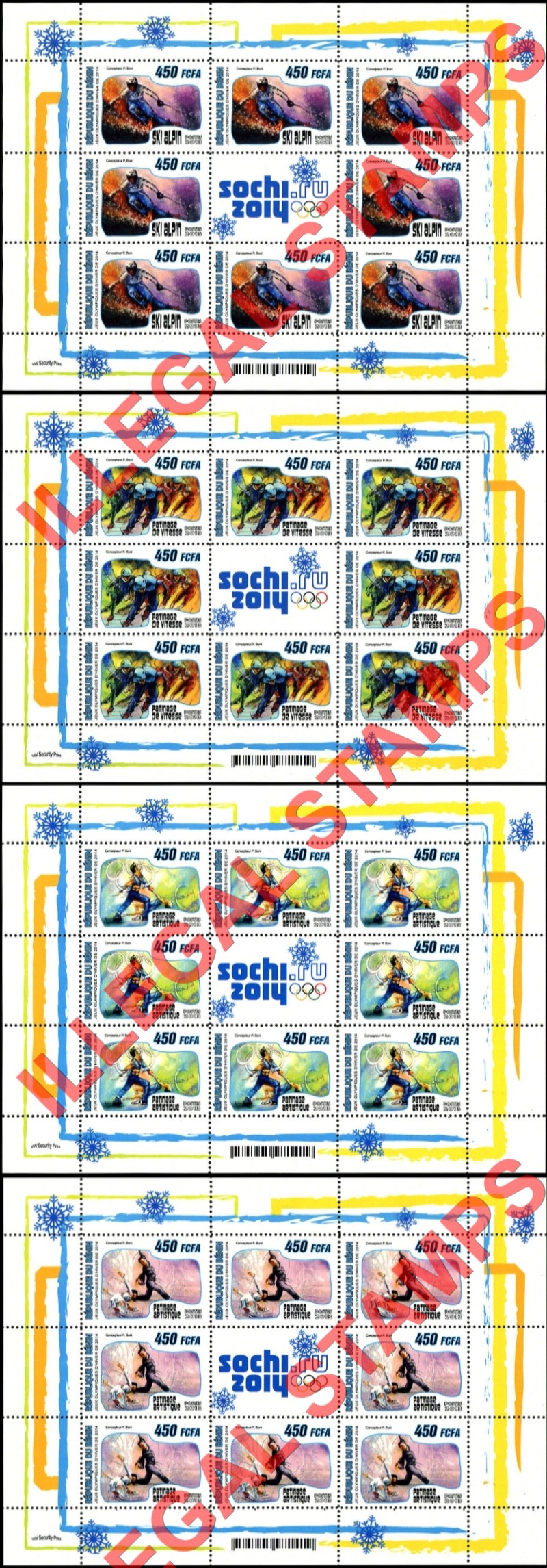 Benin 2013 Winter Olympic Games (2014) Illegal Stamp Sheetlets of 9 (Part 1)