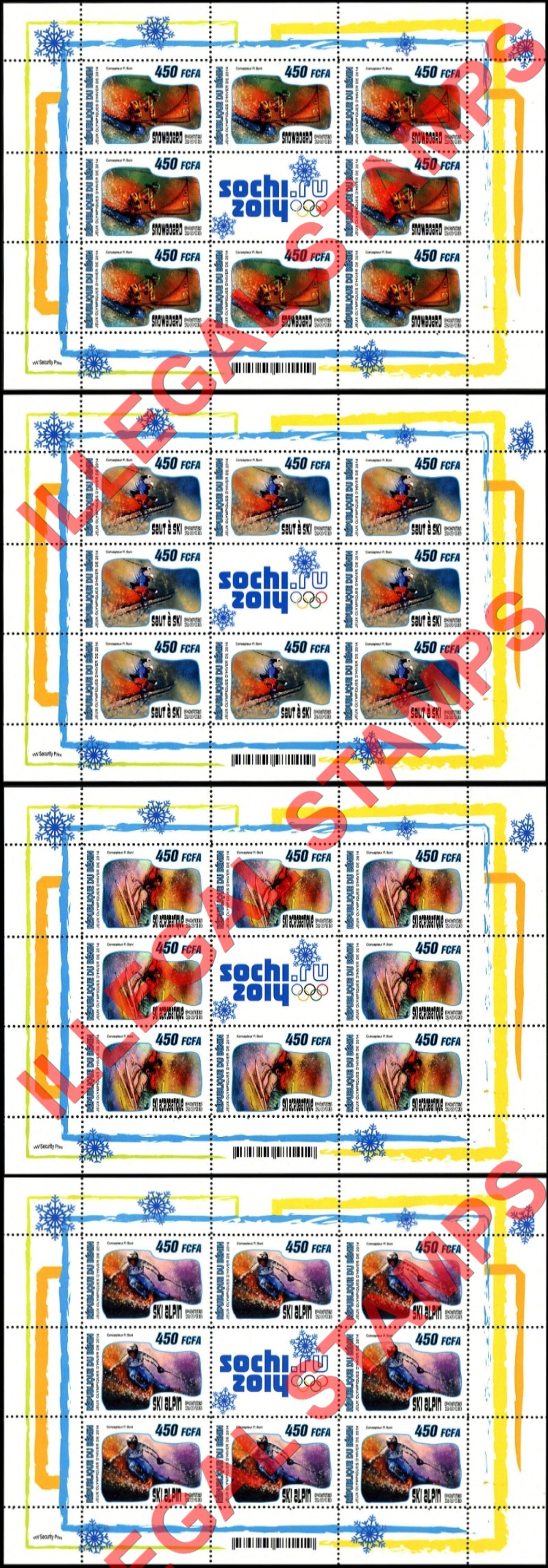 Benin 2013 Winter Olympic Games (2014) Illegal Stamp Sheetlets of 9 (Part 2)