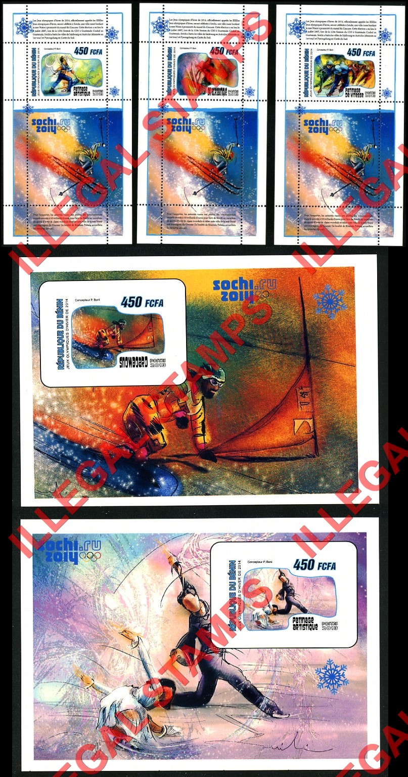 Benin 2013 Winter Olympic Games (2014) Illegal Stamp Examples in Souvenir Sheets of 1