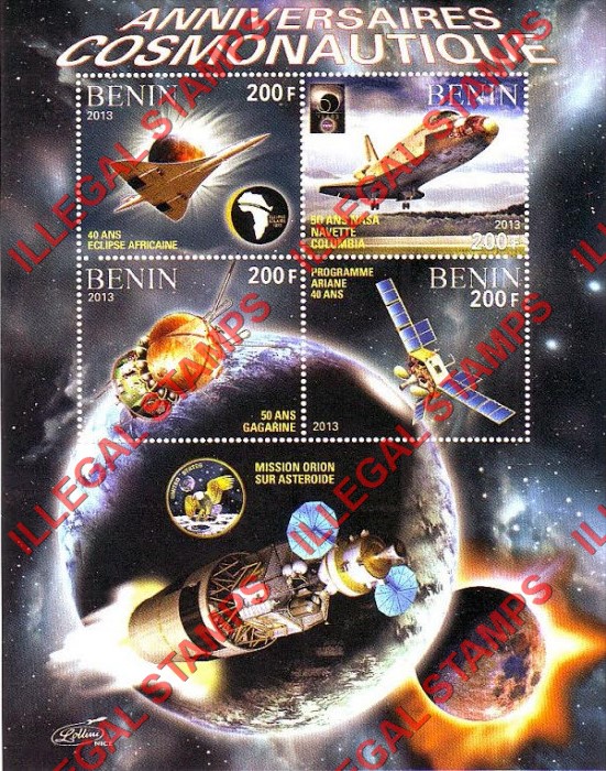 Benin 2013 Space Cosmonautics Anniversaries Illegal Stamp Souvenir Sheet of 4