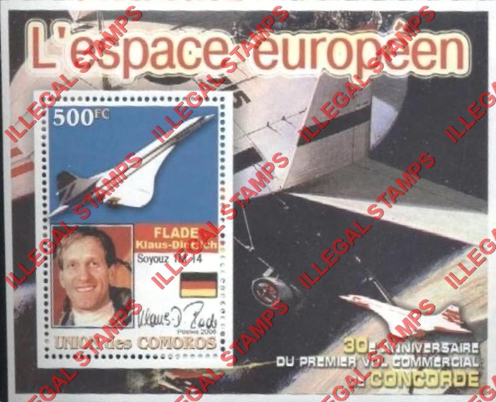 Comoro Islands 2006 30th Anniversary of the Concorde's First Commercial Flight European Space Counterfeit Illegal Stamp Souvenir Sheet of 1 (Sheet 6)