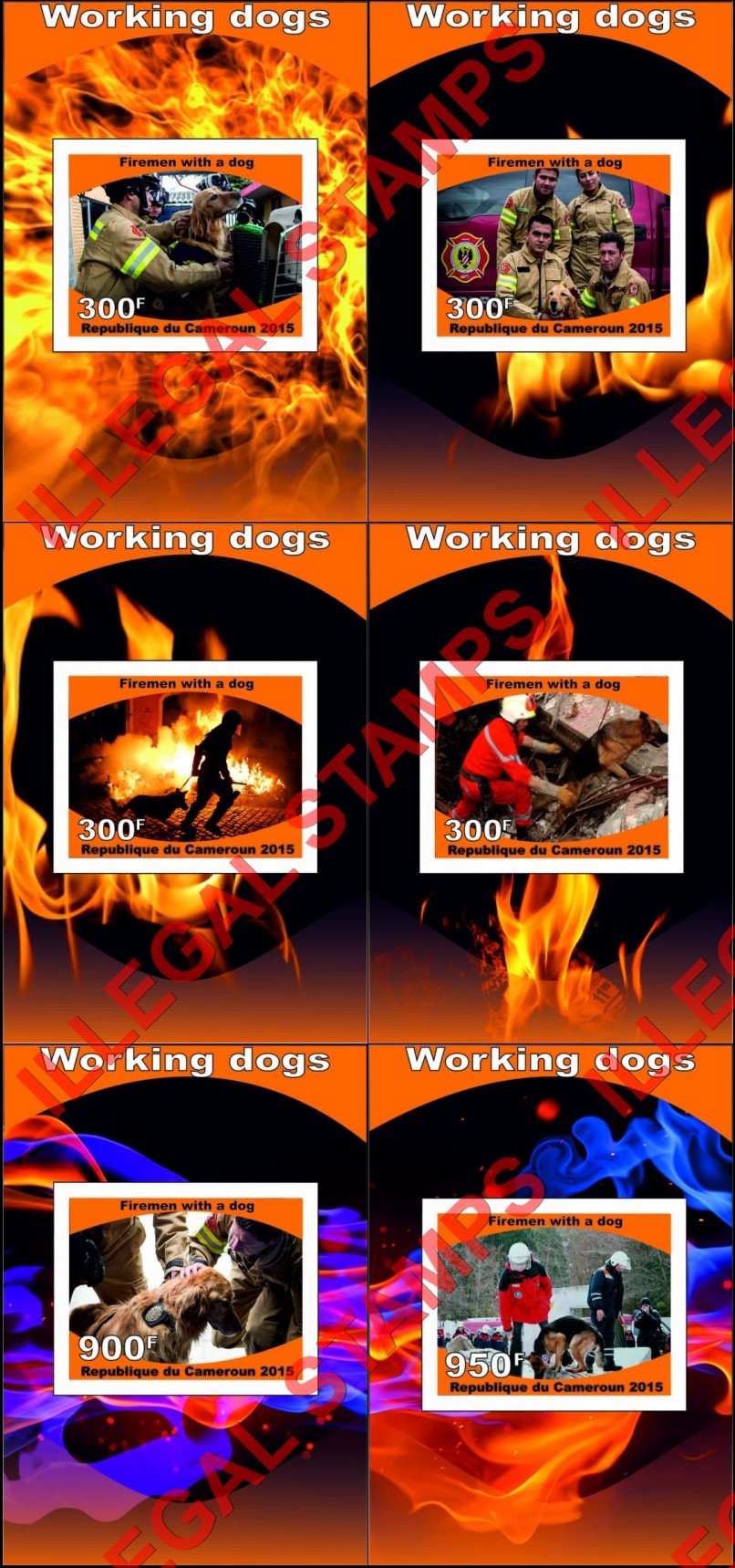 Comoro Islands 2015 Working Dogs Firemen with a Dog Counterfeit Illegal Stamp Souvenir Sheets of 1