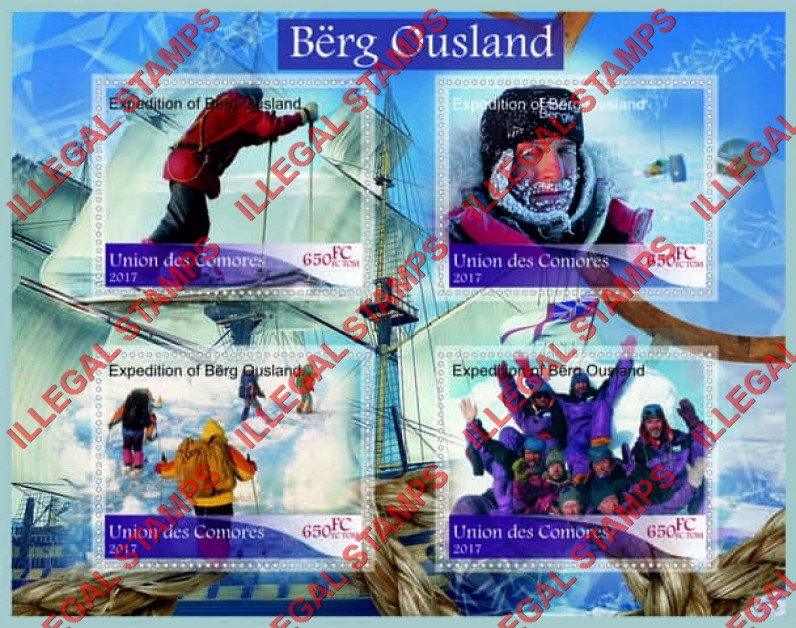 Comoro Islands 2017 Borge Ousland Polar Expedition Counterfeit Illegal Stamp Souvenir Sheet of 4
