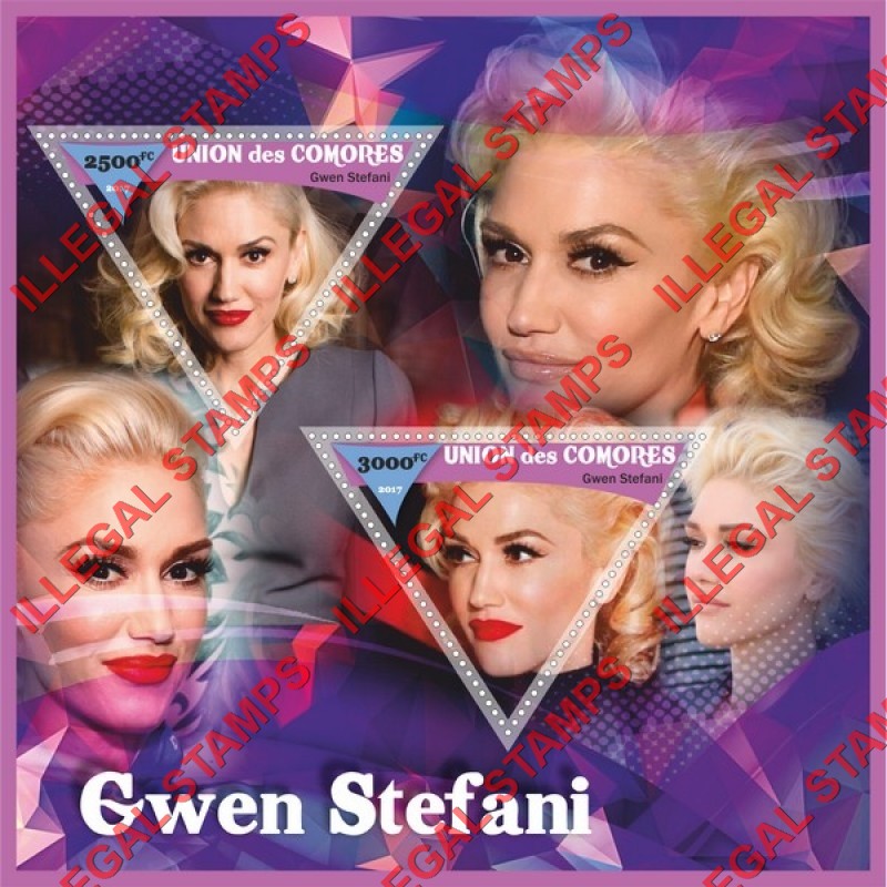 Comoro Islands 2017 Gwen Stefani Singer Counterfeit Illegal Stamp Souvenir Sheet of 2