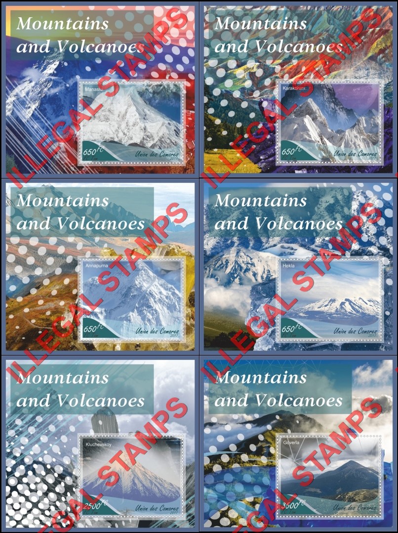 Comoro Islands 2017 Mountains and Volcanoes Counterfeit Illegal Stamp Souvenir Sheets of 1