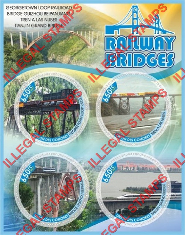 Comoro Islands 2017 Railway Bridges (different a) Counterfeit Illegal Stamp Souvenir Sheet of 4
