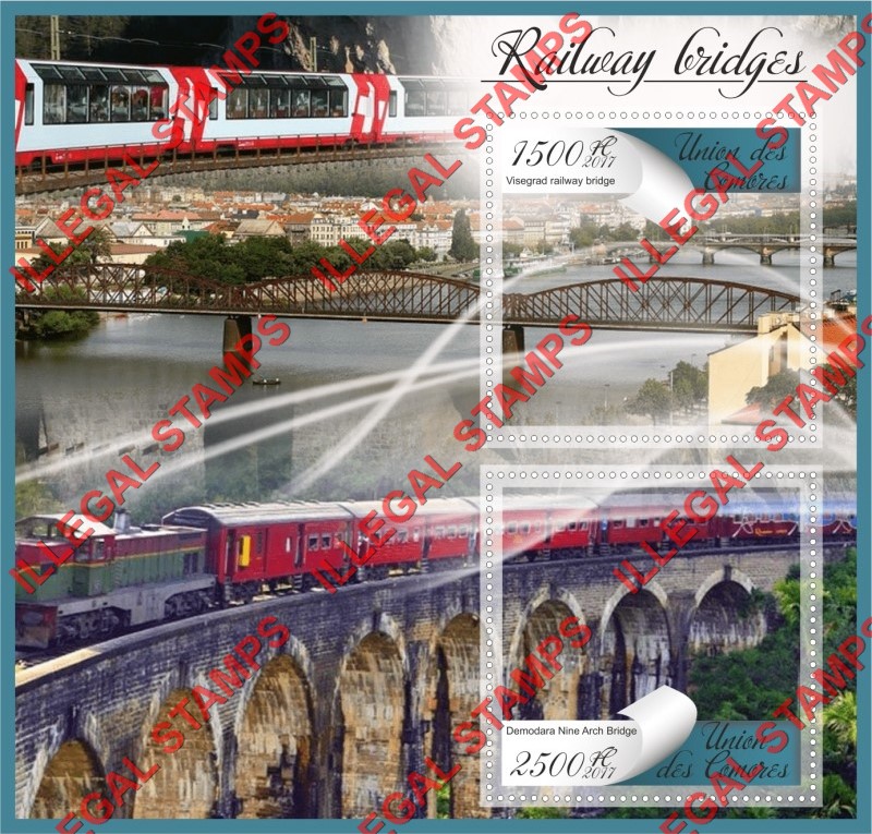 Comoro Islands 2017 Railway Bridges Counterfeit Illegal Stamp Souvenir Sheet of 2