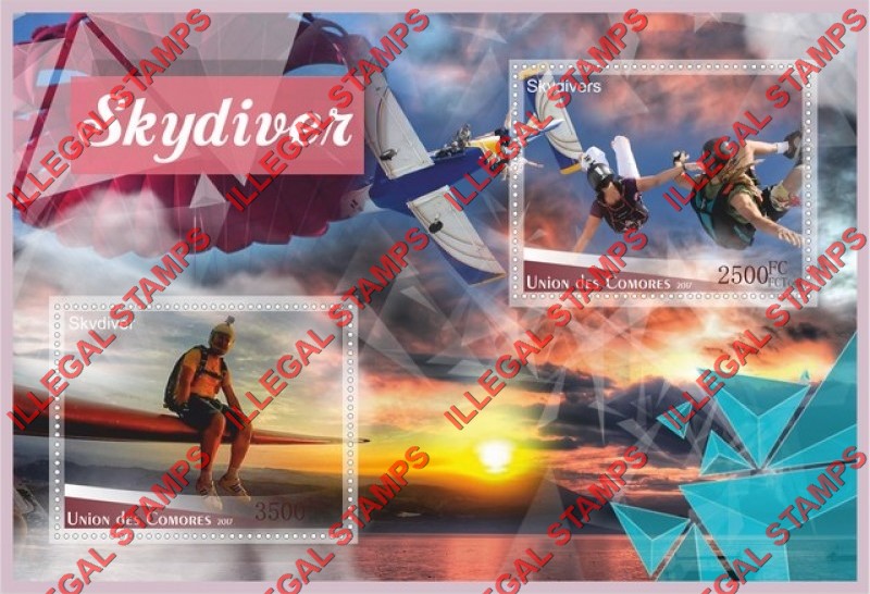 Comoro Islands 2017 Skydivers Counterfeit Illegal Stamp Souvenir Sheet of 2