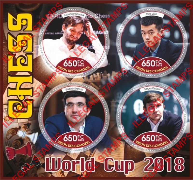 Comoro Islands 2018 Chess Players Counterfeit Illegal Stamp Souvenir Sheet of 4