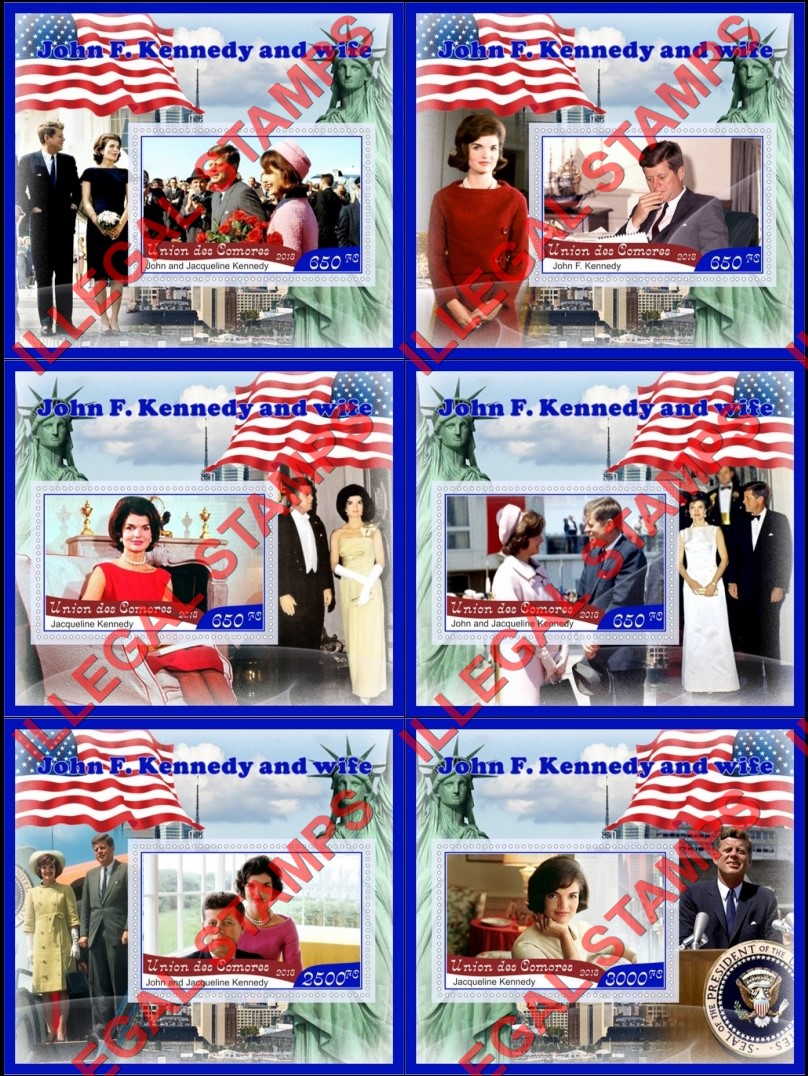 Comoro Islands 2018 John F. Kennedy and Wife Counterfeit Illegal Stamp Souvenir Sheets of 1