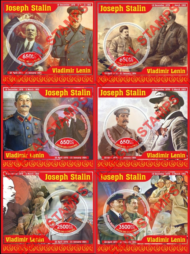 Comoro Islands 2018 Lenin and Stalin Counterfeit Illegal Stamp Souvenir Sheets of 1