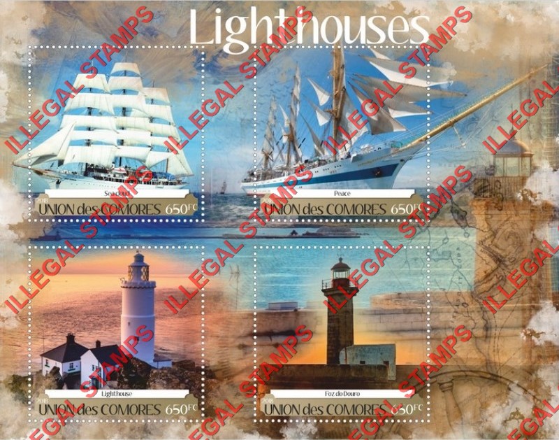 Comoro Islands 2018 Lighthouses and Sailing Ships Counterfeit Illegal Stamp Souvenir Sheet of 4