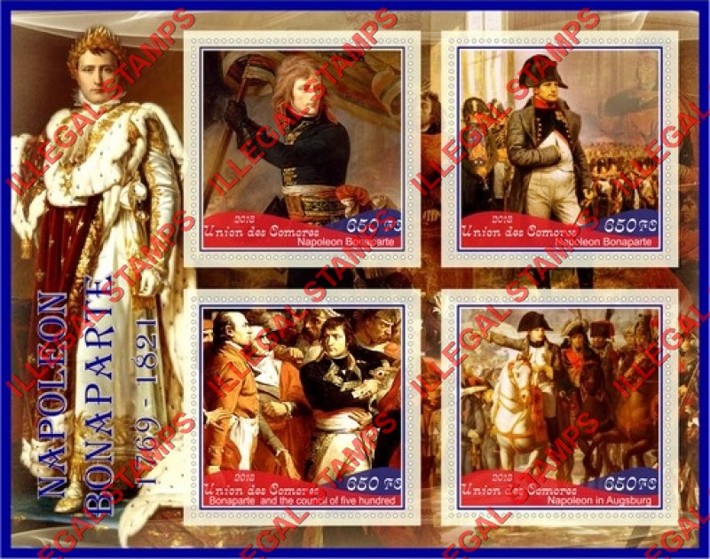 Comoro Islands 2018 Napoleon Bonaparte (different) Counterfeit Illegal Stamp Souvenir Sheet of 4