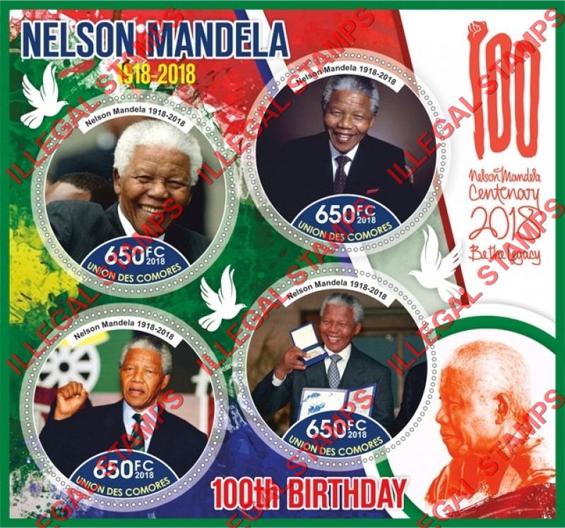 Comoro Islands 2018 Nelson Mandela Counterfeit Illegal Stamp Souvenir Sheet of 4
