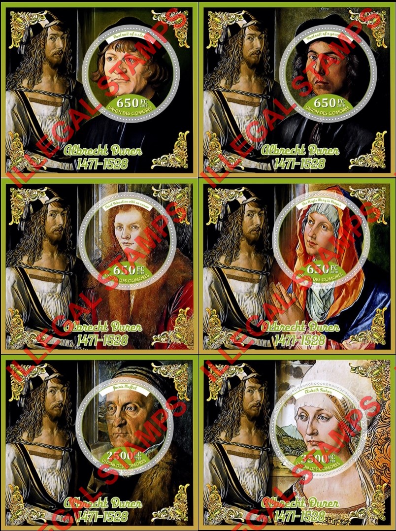 Comoro Islands 2018 Paintings by Albrecht Durer Counterfeit Illegal Stamp Souvenir Sheets of 1