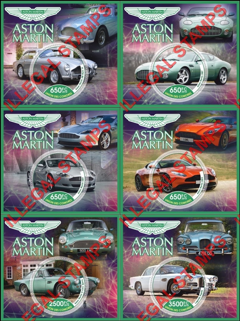 Comoro Islands 2019 Cars Aston Martin Counterfeit Illegal Stamp Souvenir Sheets of 1