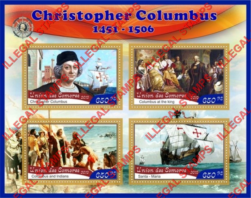 Comoro Islands 2019 Christopher Columbus Counterfeit Illegal Stamp Souvenir Sheet of 4