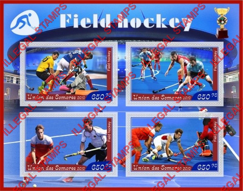 Comoro Islands 2019 Field Hockey Counterfeit Illegal Stamp Souvenir Sheet of 4