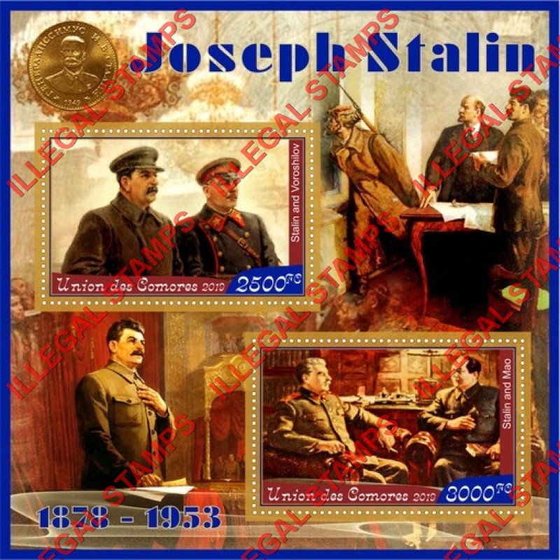 Comoro Islands 2019 Joseph Stalin (different b) Counterfeit Illegal Stamp Souvenir Sheet of 2