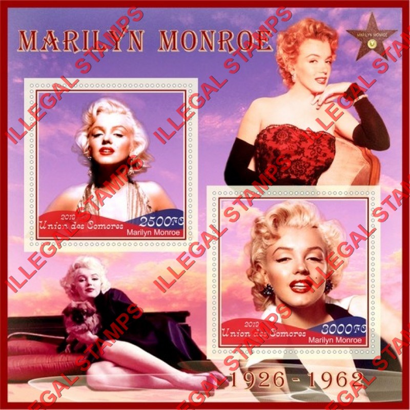 Comoro Islands 2019 Marilyn Monroe Counterfeit Illegal Stamp Souvenir Sheet of 2