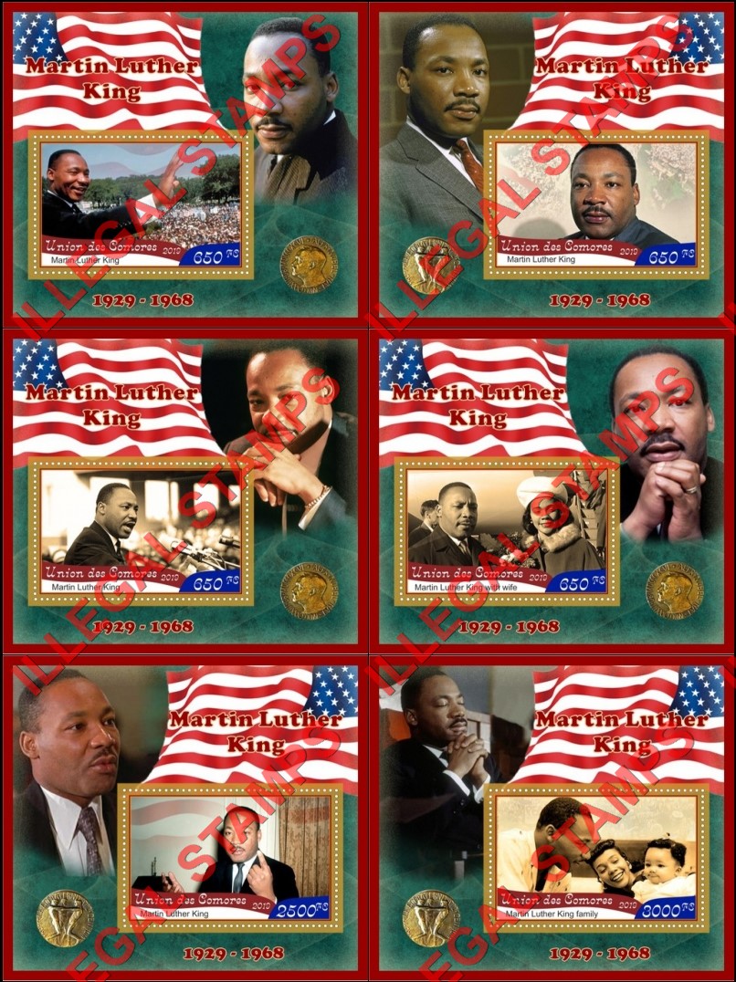 Comoro Islands 2019 Martin Luther King Jr. (different) Counterfeit Illegal Stamp Souvenir Sheets of 1