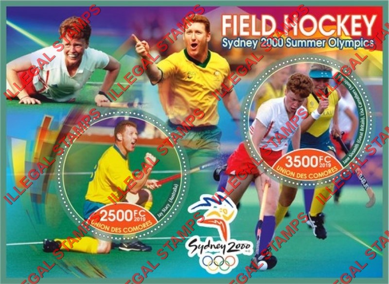 Comoro Islands 2019 Olympic Games in Sydney in 2000 Field Hockey Counterfeit Illegal Stamp Souvenir Sheet of 2