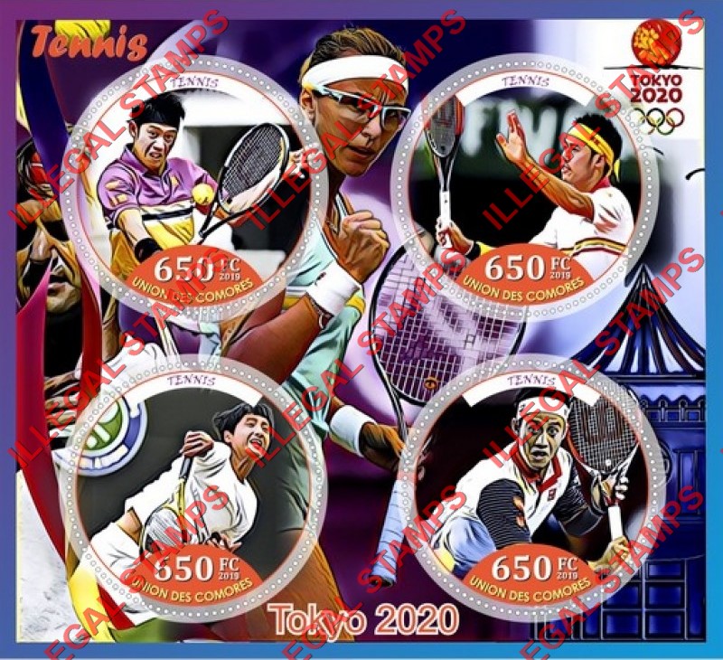 Comoro Islands 2019 Olympic Games in Tokyo in 2020 Tennis Counterfeit Illegal Stamp Souvenir Sheet of 4