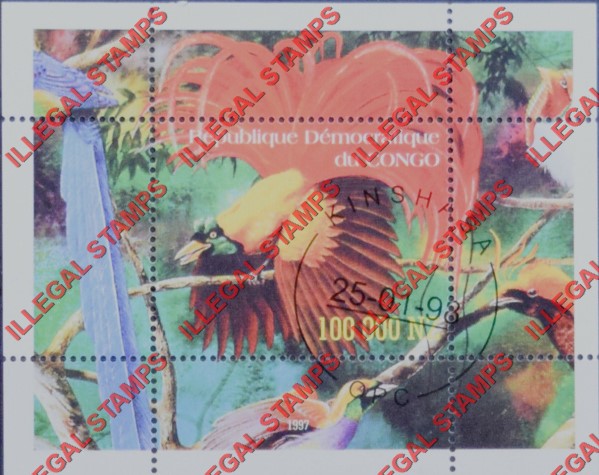Congo Democratic Republic 1997 Birds Illegal Stamp Souvenir Sheet of 1