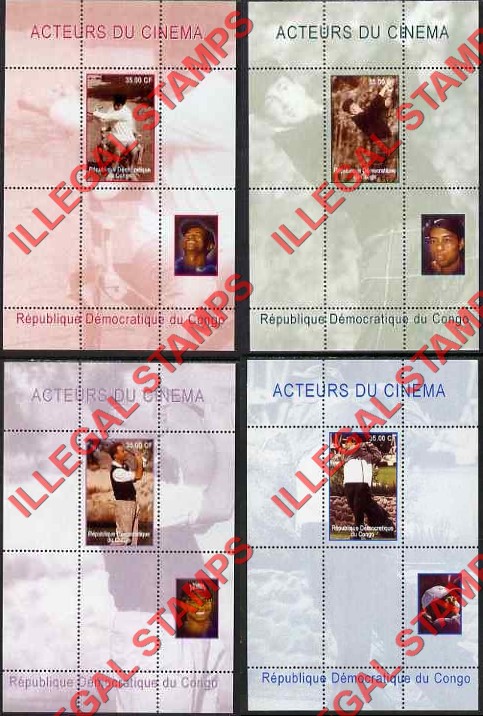 Congo Democratic Republic 2000 Actors and Tiger Woods Illegal Stamp Souvenir Sheets of 1