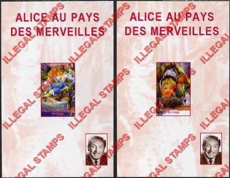 Congo Democratic Republic 2000 Alice in Wonderland and Walt Disney Illegal Stamp Souvenir Sheets of 1