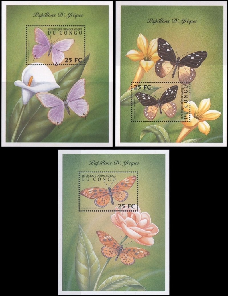 Congo Democratic Republic 2001 Butterflies Souvenir Sheets of 1 Scott Number 1600-1602