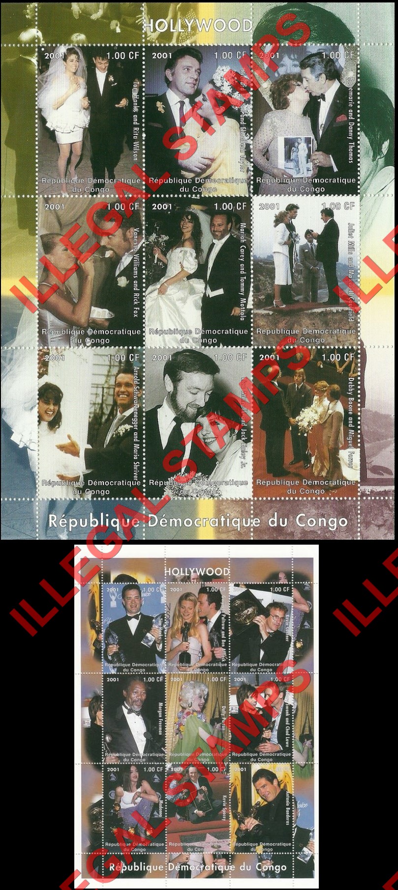 Congo Democratic Republic 2001 Hollywood Illegal Stamp Sheets of 9 (Part 1)