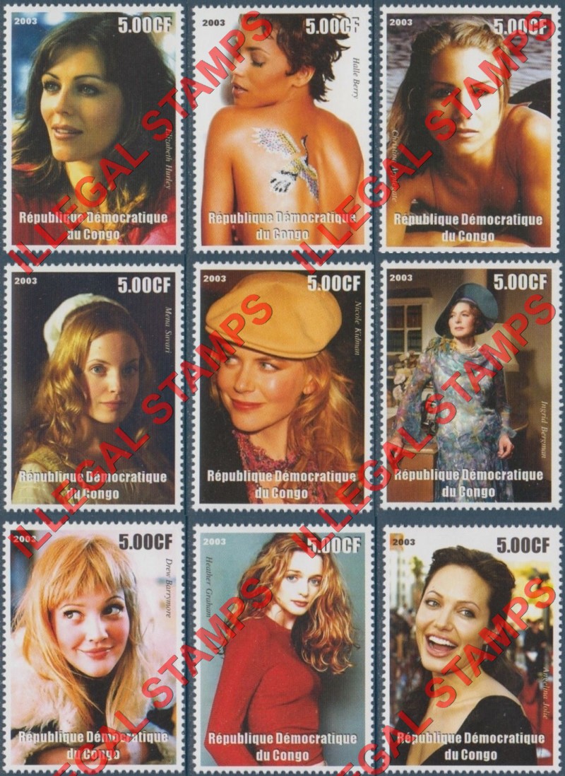 Congo Democratic Republic 2003 Celebrity Actresses Illegal Stamps