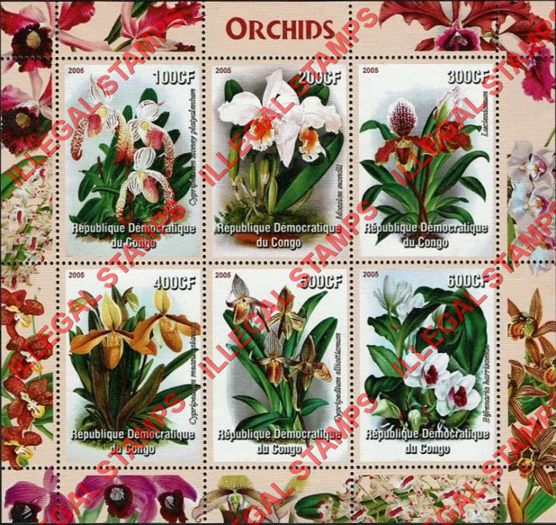 Congo Democratic Republic 2005 Orchids Illegal Stamp Souvenir Sheet of 6