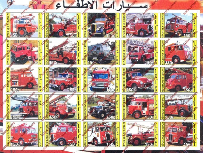 Djibouti 2003 Fire Engines Illegal Stamp Sheet of 25 Sheet 2