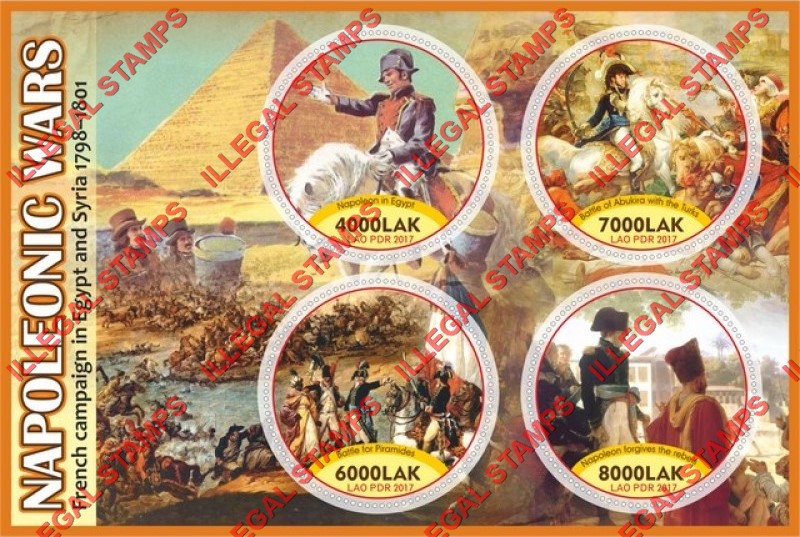 Laos PDR 2017 Napoleonic Wars Illegal Stamp Souvenir Sheet of 4 wrongly shown in Egypt circular 157