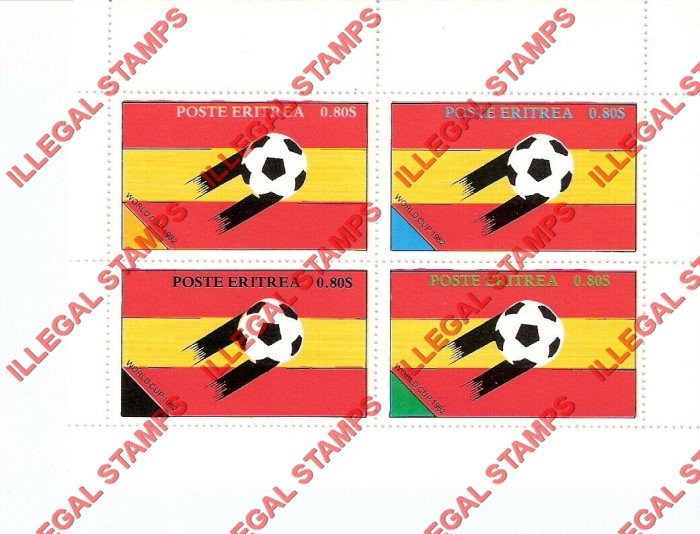 Eritrea 1982 World Cup Football (Soccer) Counterfeit Illegal Stamp Souvenir Sheet of 4