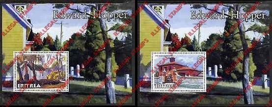 Eritrea 2001 Edward Hopper Paintings Counterfeit Illegal Stamp Souvenir Sheets of 1