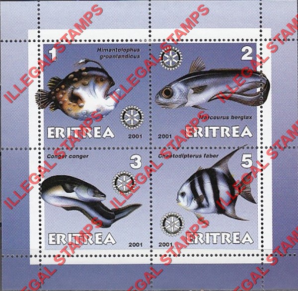 Eritrea 2001 Fish Counterfeit Illegal Stamp Souvenir Sheet of 4