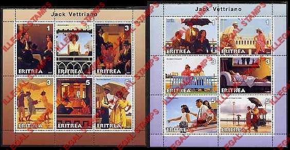 Eritrea 2001 Jack Vettriano Counterfeit Illegal Stamp Souvenir Sheets of 6