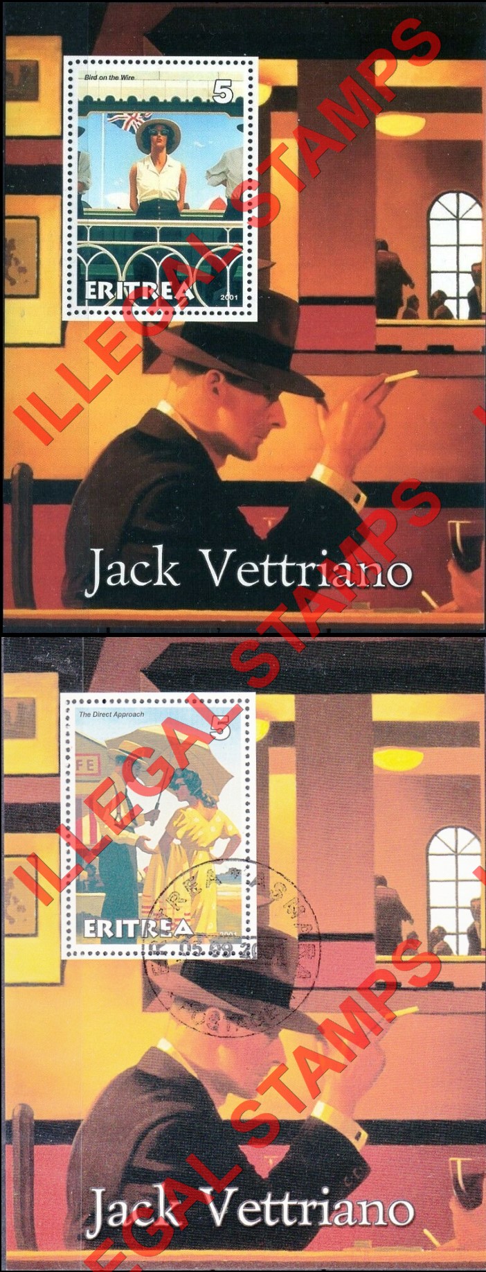 Eritrea 2001 Jack Vettriano Counterfeit Illegal Stamp Souvenir Sheets of 1