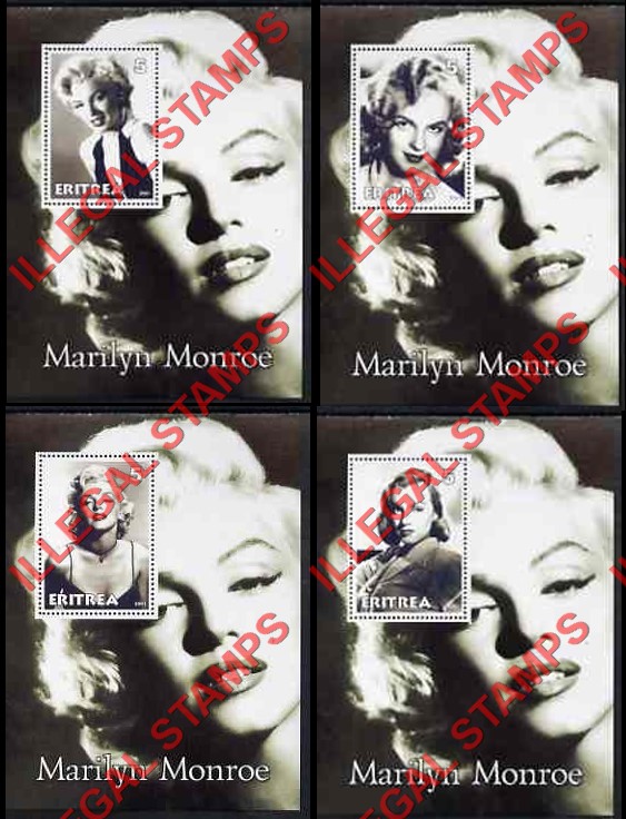 Eritrea 2001 Marilyn Monroe Counterfeit Illegal Stamp Souvenir Sheets of 1