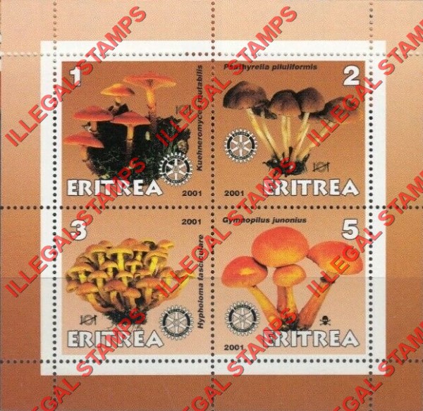 Eritrea 2001 Mushrooms Counterfeit Illegal Stamp Souvenir Sheet of 4