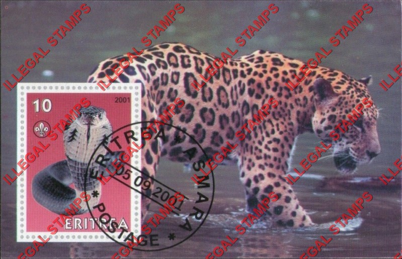 Eritrea 2001 Cobra Leopard Counterfeit Illegal Stamp Souvenir Sheet of 1